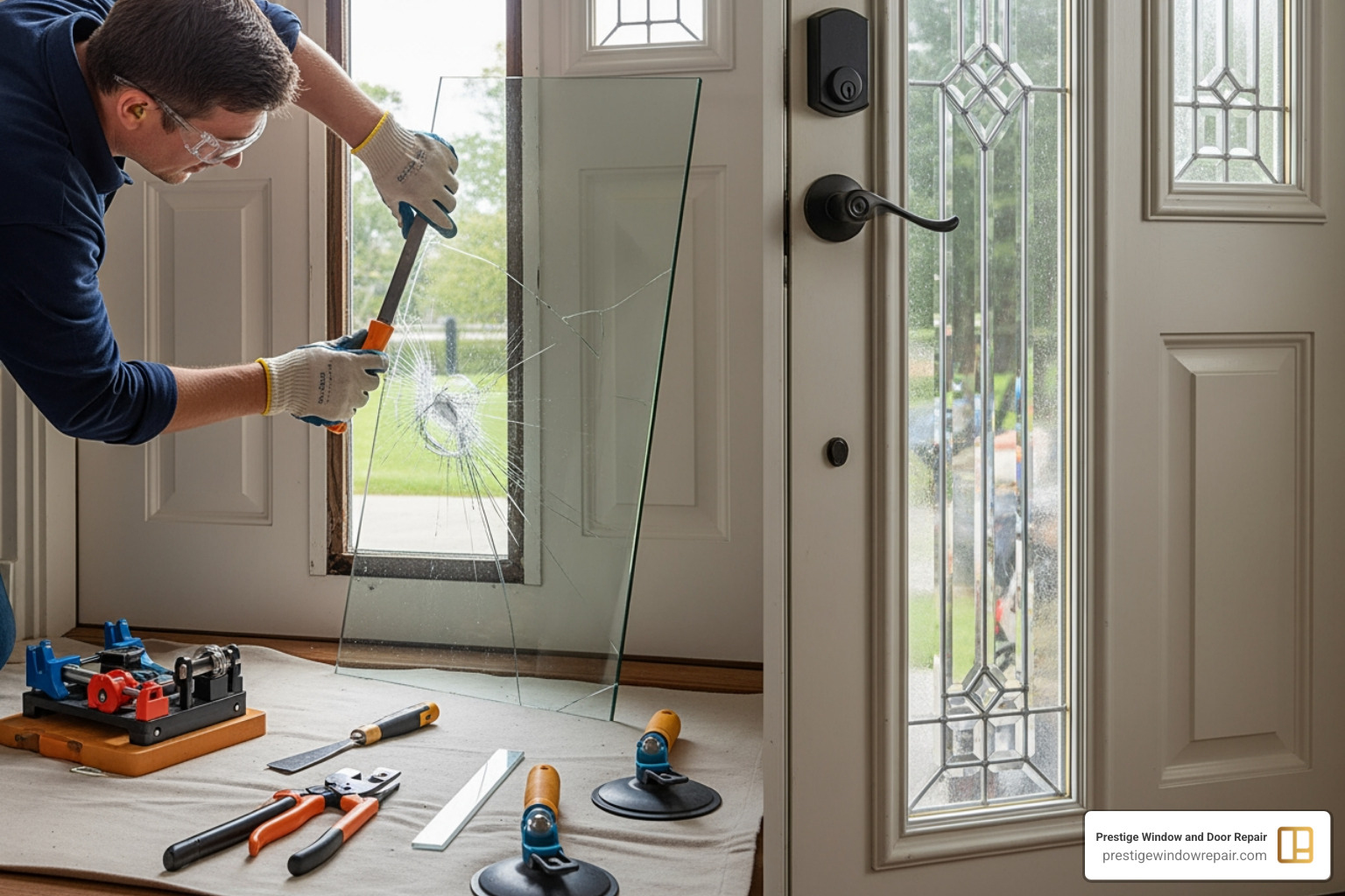 essential glass repair tools like putty knives and caulk guns - Sidelight glass repair