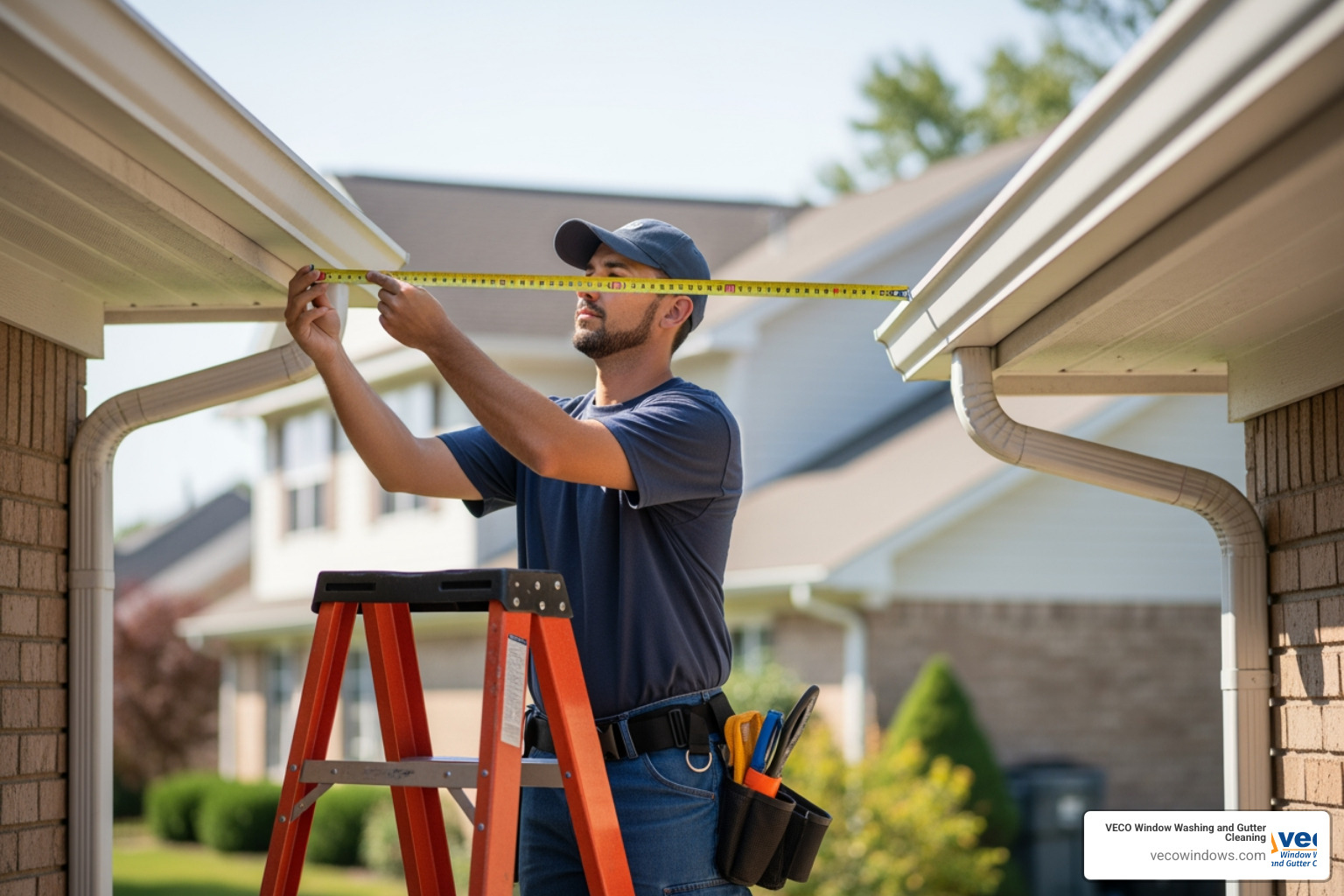 technician measuring gutters for an accurate estimate - affordable gutter cleaning technician measuring gutters for an accurate estimate - affordable gutter cleaning