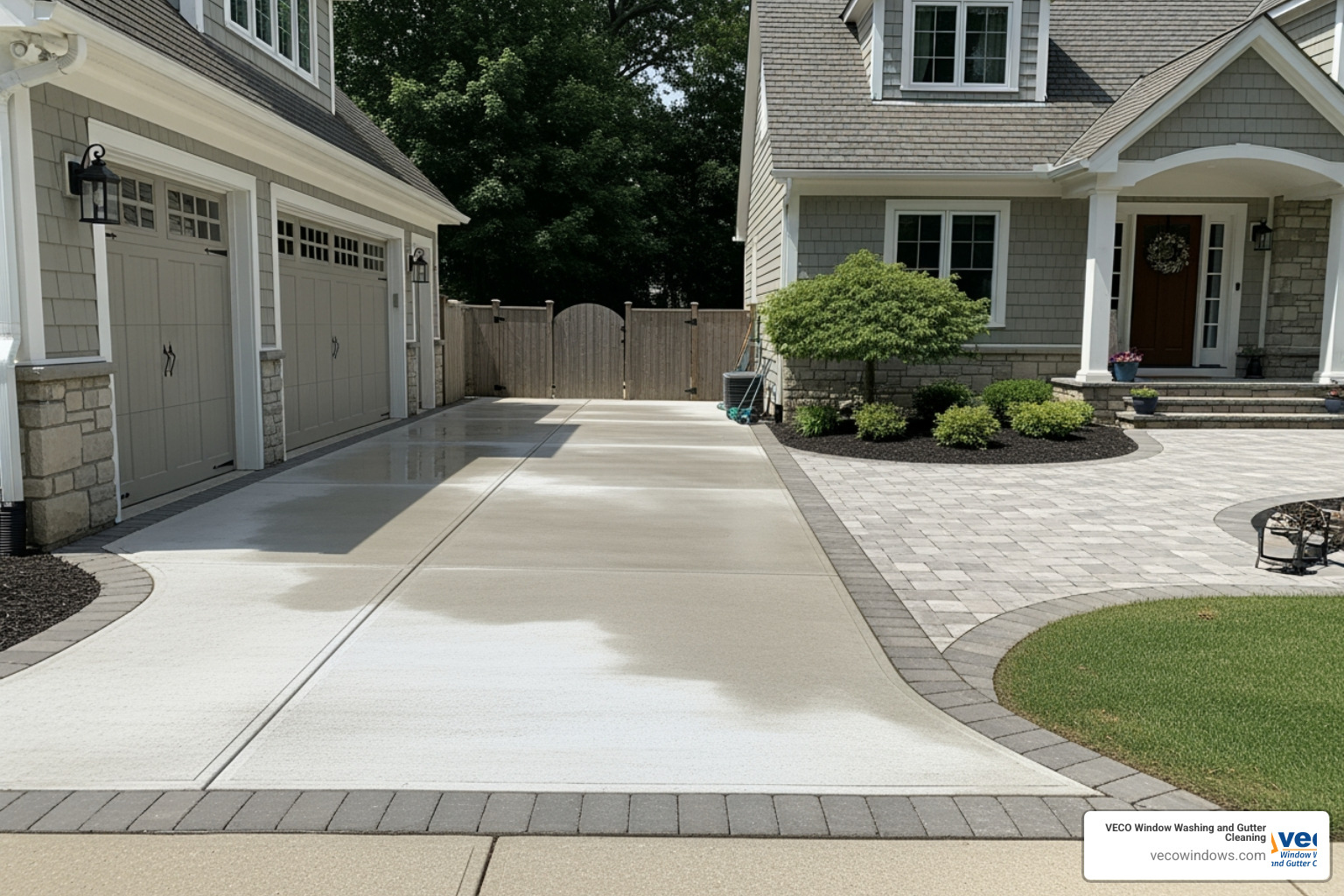 clean concrete driveway and stone patio - power washing lakeforest glen