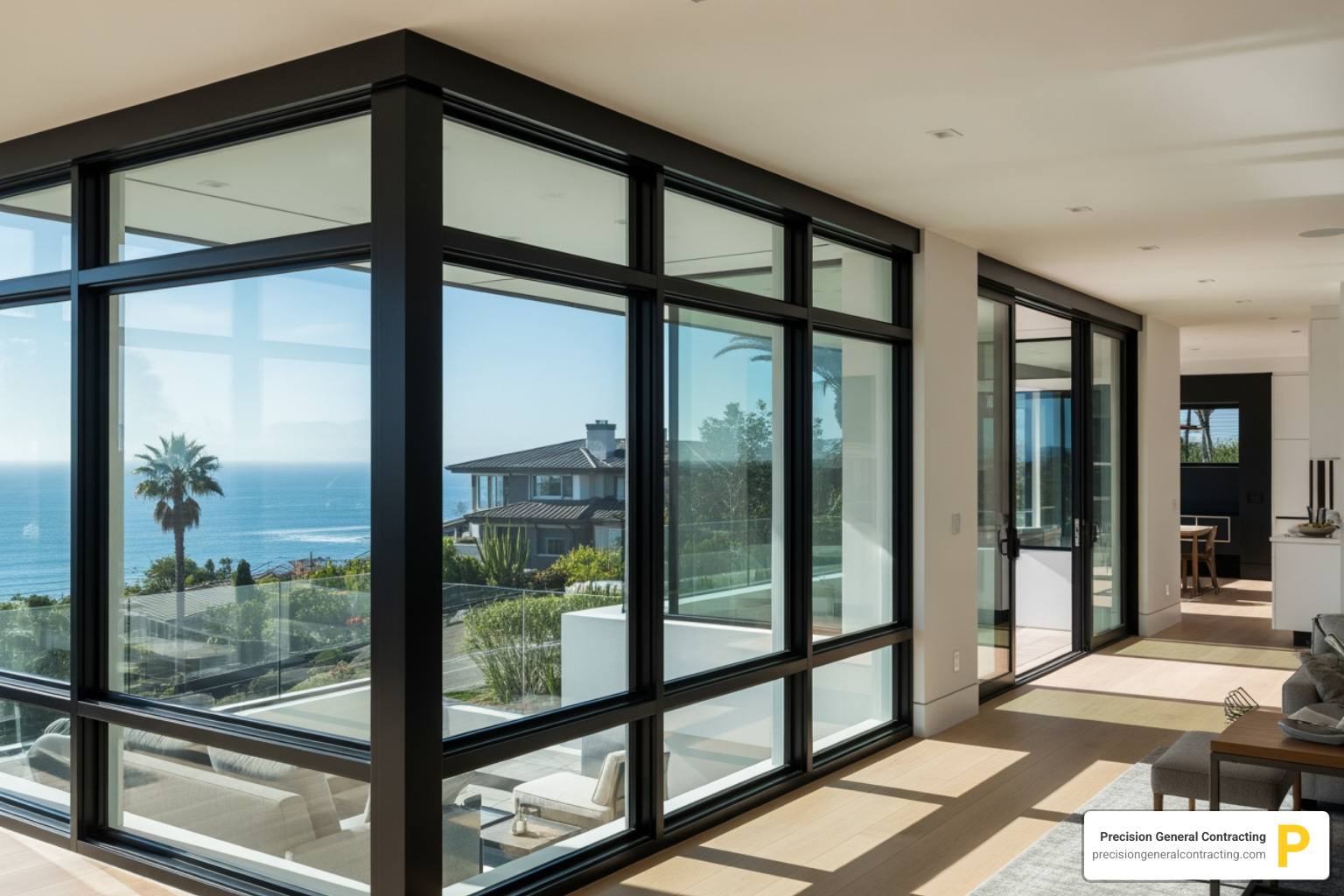 Modern black aluminum window installation - Windows and Doors in San Diego