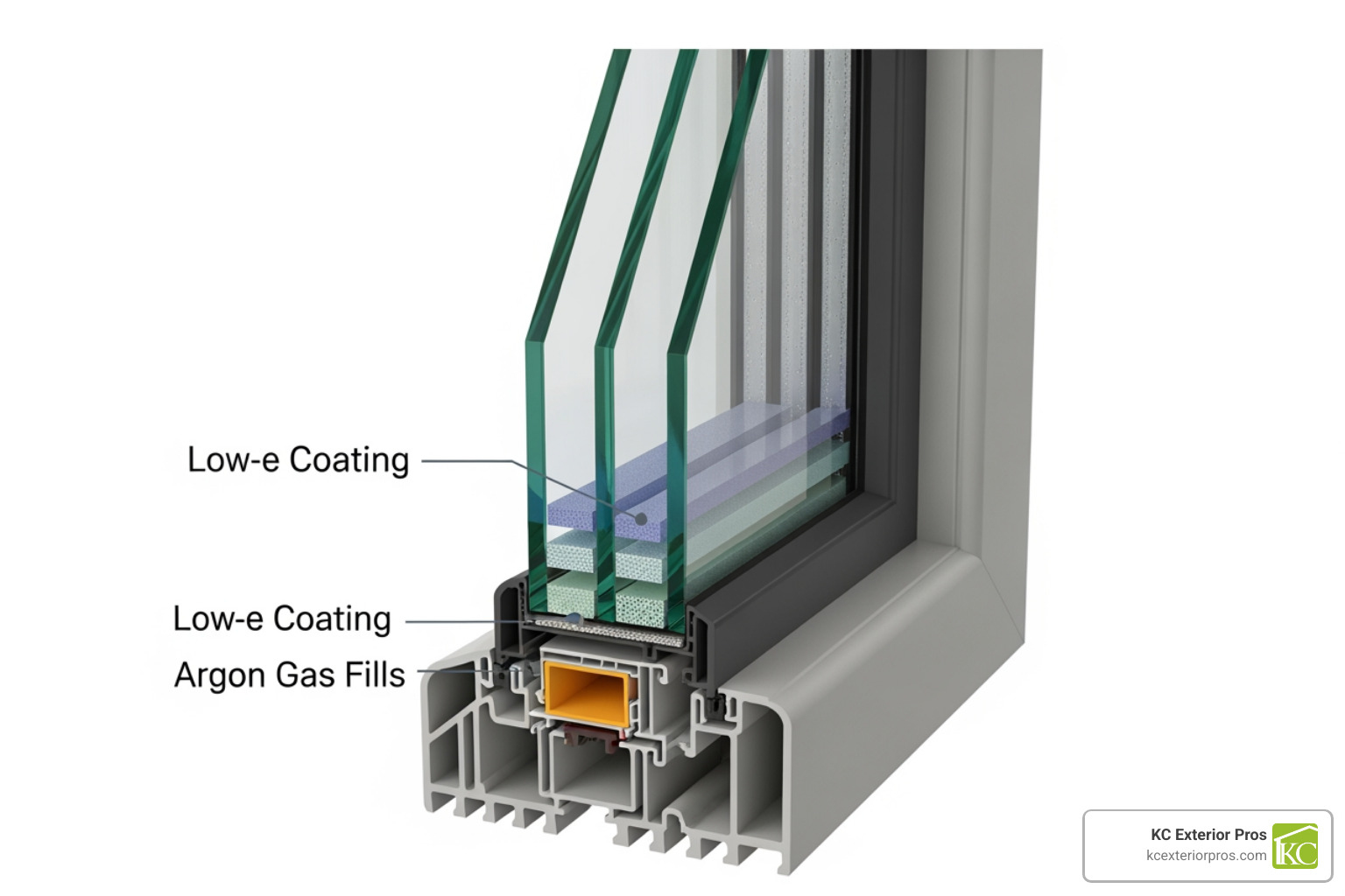 cross section of a triple pane window showing argon gas fills and low-e coatings - best eco friendly windows cross section of a triple pane window showing argon gas fills and low-e coatings - best eco friendly windows