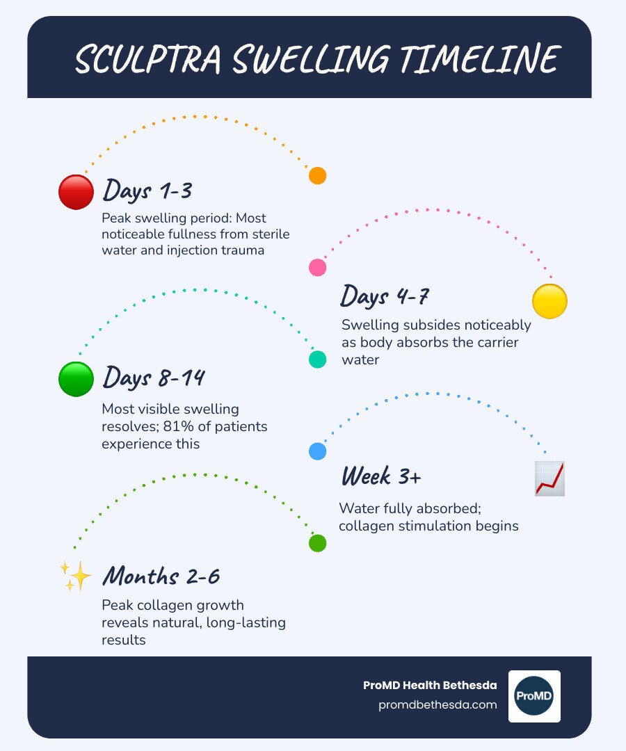 detailed infographic showing sculptra swelling timeline from day 1 through week 2 with visual representations of facial fullness decreasing over time and collagen building phases beginning at week 3 - how long does sculptra swelling last infographic infographic-line-5-steps-blues-accent_colors detailed infographic showing sculptra swelling timeline from day 1 through week 2 with visual representations of facial fullness decreasing over time and collagen building phases beginning at week 3 - how long does sculptra swelling last infographic infographic-line-5-steps-blues-accent_colors