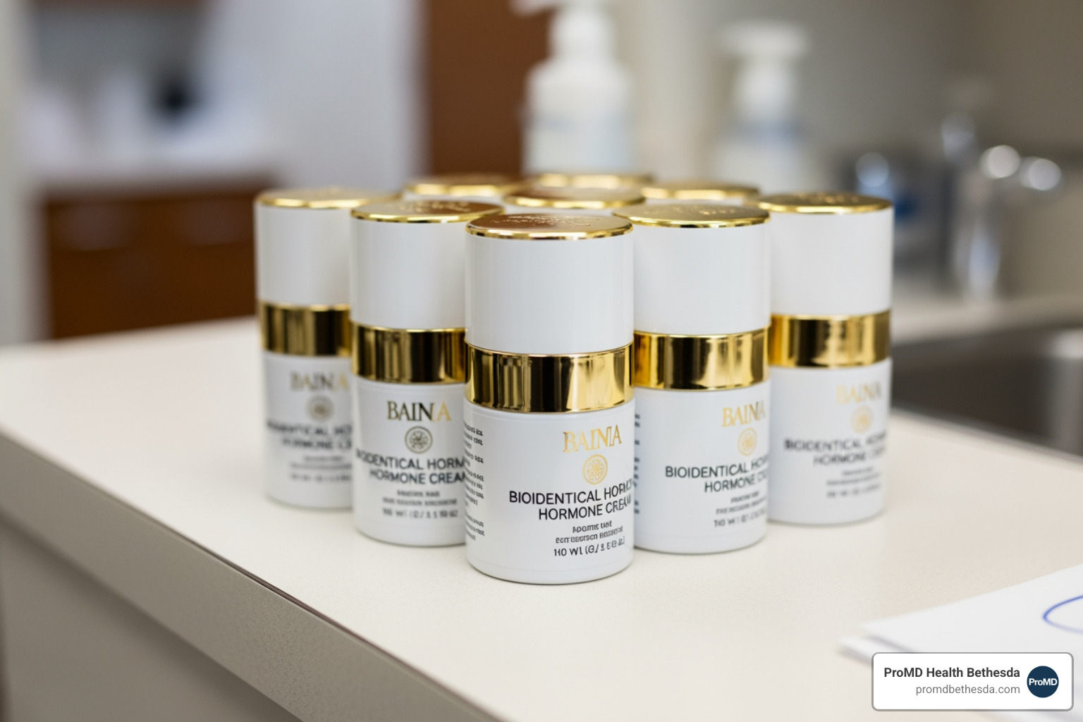 bioidentical hormone cream canisters on a clean medical counter - how to apply bhrt cream bioidentical hormone cream canisters on a clean medical counter - how to apply bhrt cream