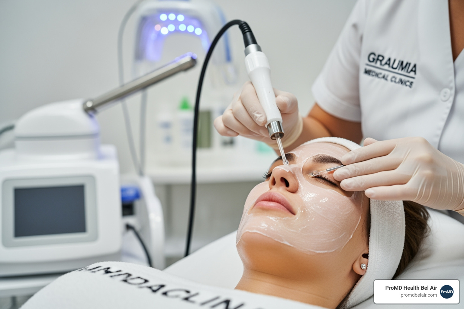Licensed aesthetician performing a clinical skin analysis - Medical grade facials Licensed aesthetician performing a clinical skin analysis - Medical grade facials