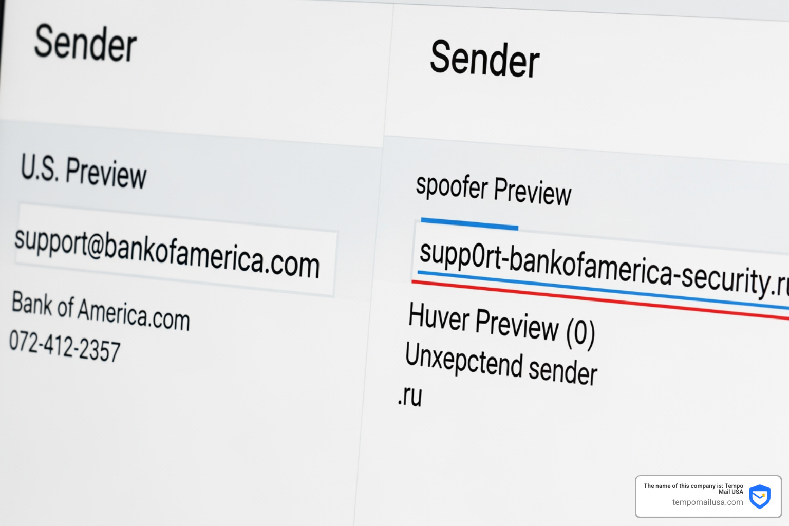 comparison between a legitimate sender address and a spoofed domain - report phishing attack comparison between a legitimate sender address and a spoofed domain - report phishing attack