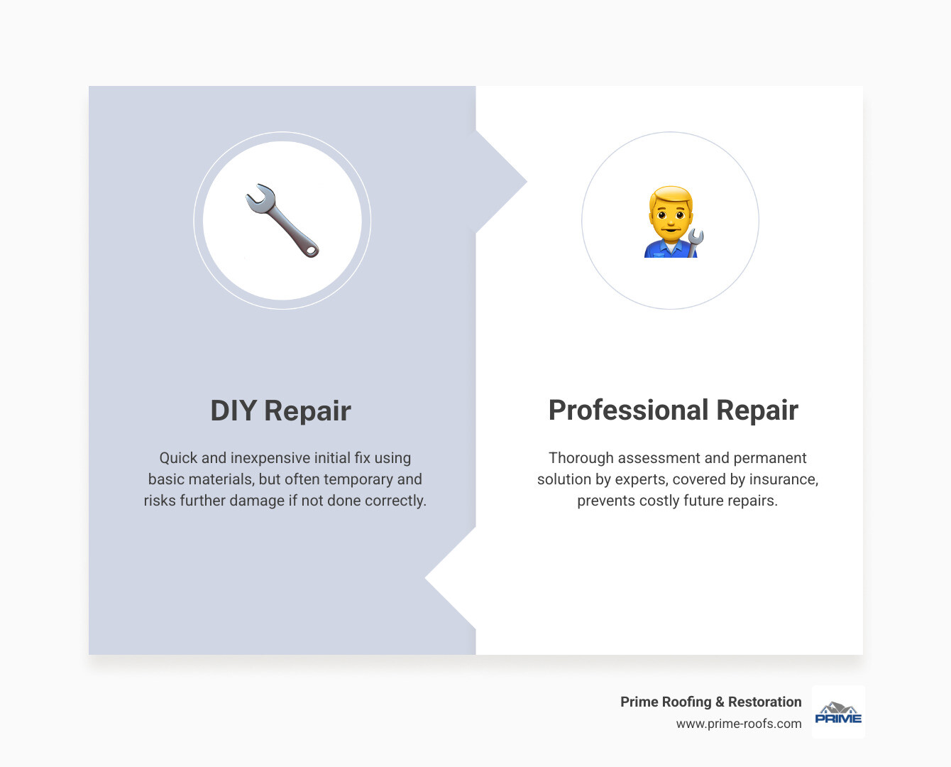 Table comparing DIY vs Professional repair costs - emergency roof leak fix infographic comparison-2-items-formal Table comparing DIY vs Professional repair costs - emergency roof leak fix infographic comparison-2-items-formal