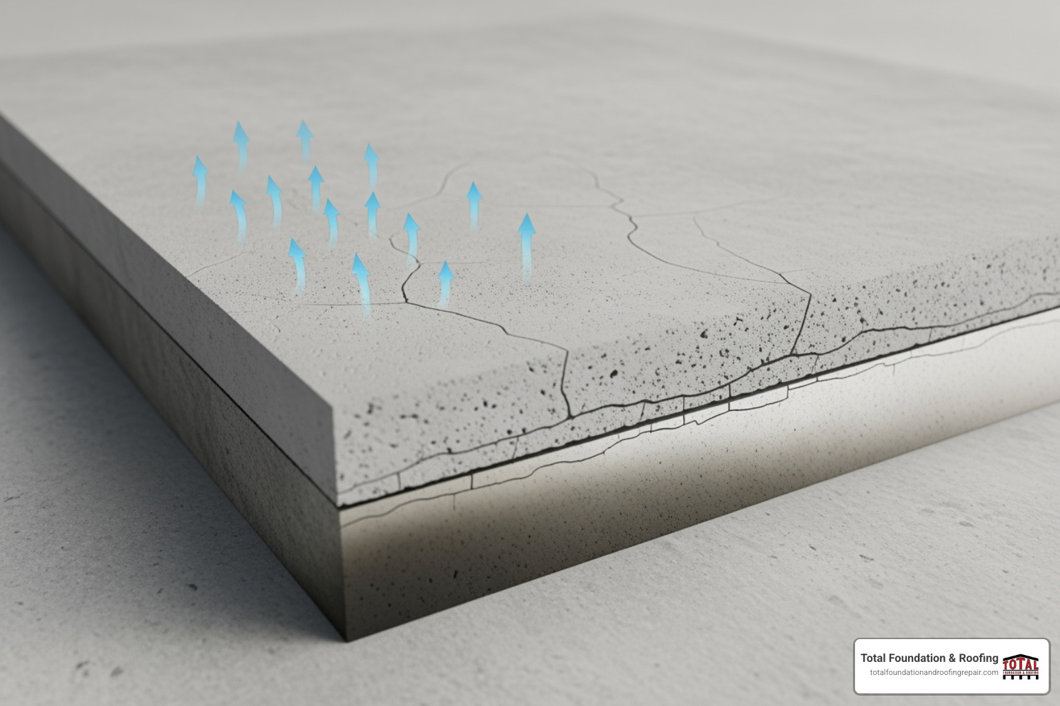 The concrete curing process showing evaporation and shrinkage - Garage floor cracks