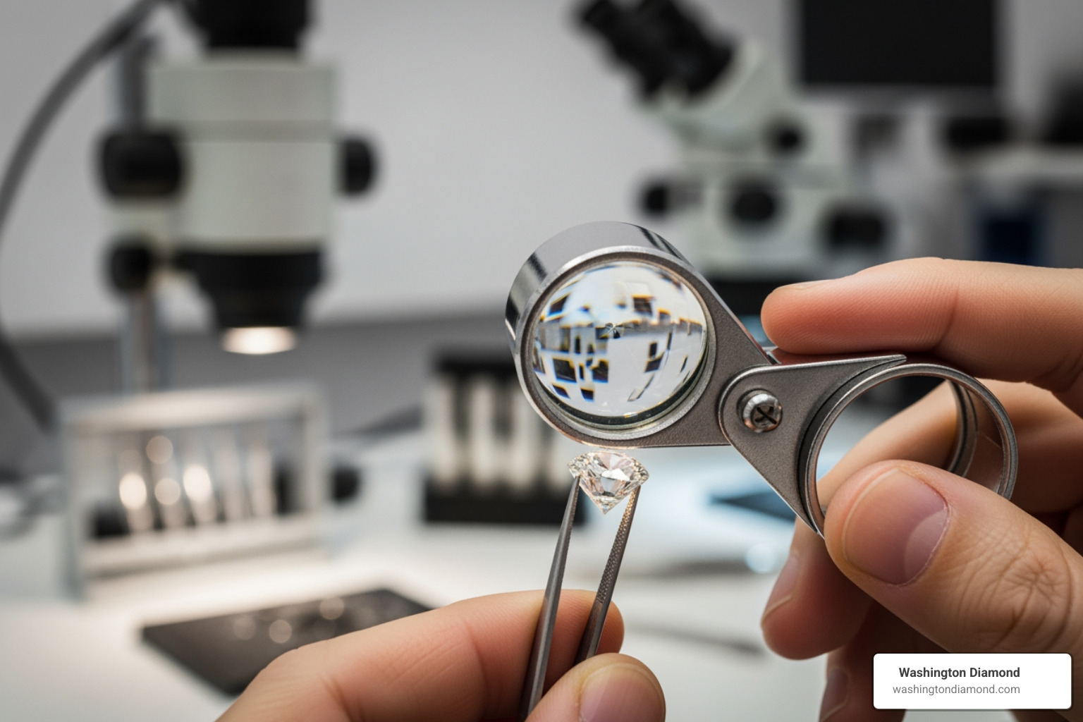 A close-up view of a diamond being inspected under a jeweler's loupe - GIA certified diamonds price A close-up view of a diamond being inspected under a jeweler's loupe - GIA certified diamonds price