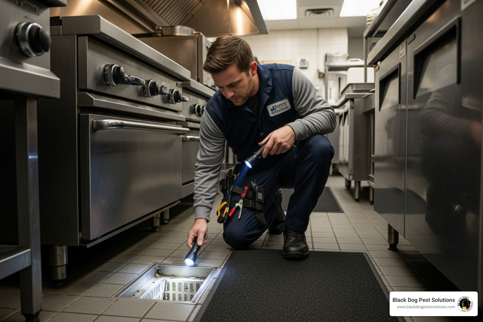 technician inspecting restaurant floor drain for pests - pest control for restaurant cost technician inspecting restaurant floor drain for pests - pest control for restaurant cost