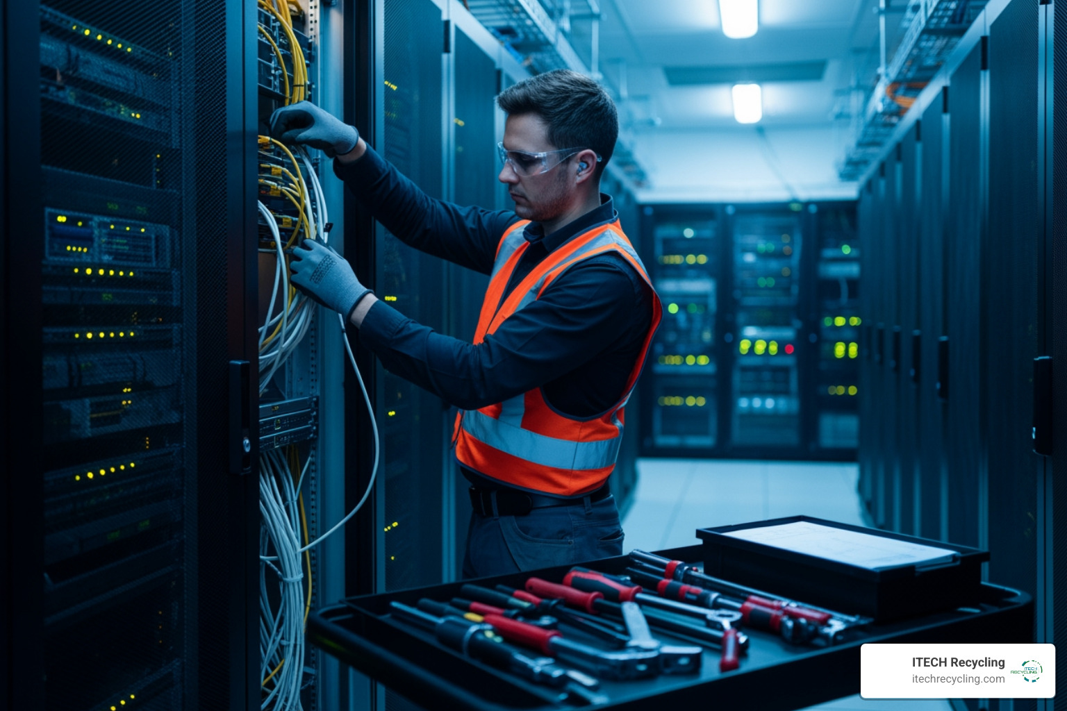 technician decommissioning a server rack in a data center environment - it asset disposal companies