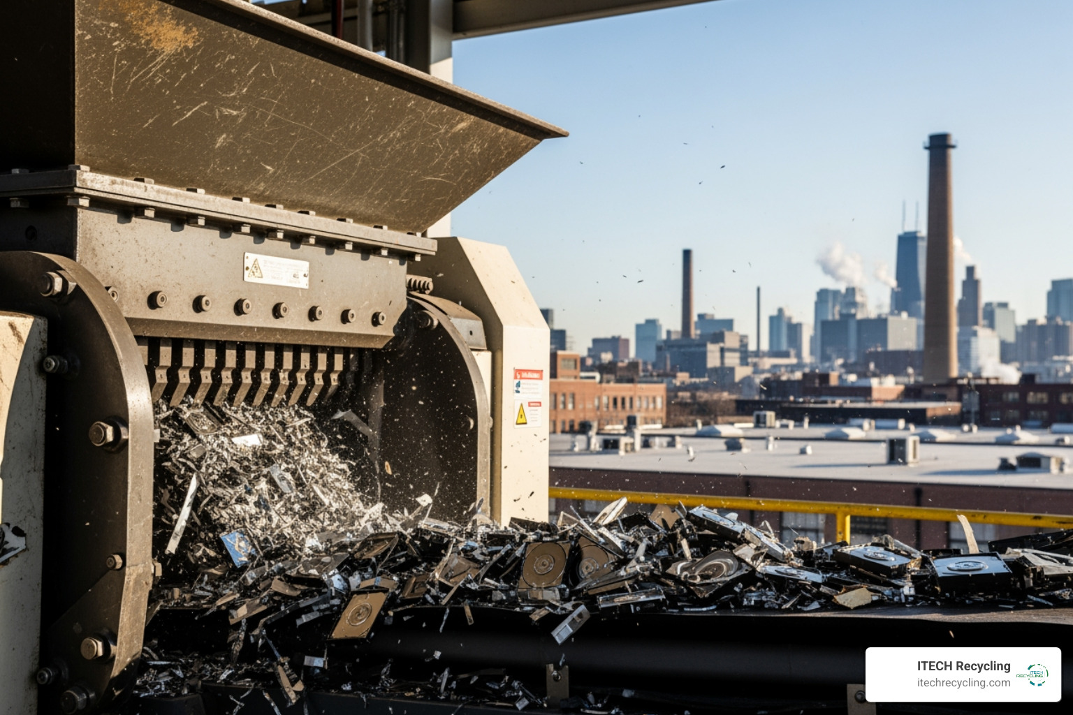 chicago hard drive shredder in action - chicago electronics recycling hard drive disposal