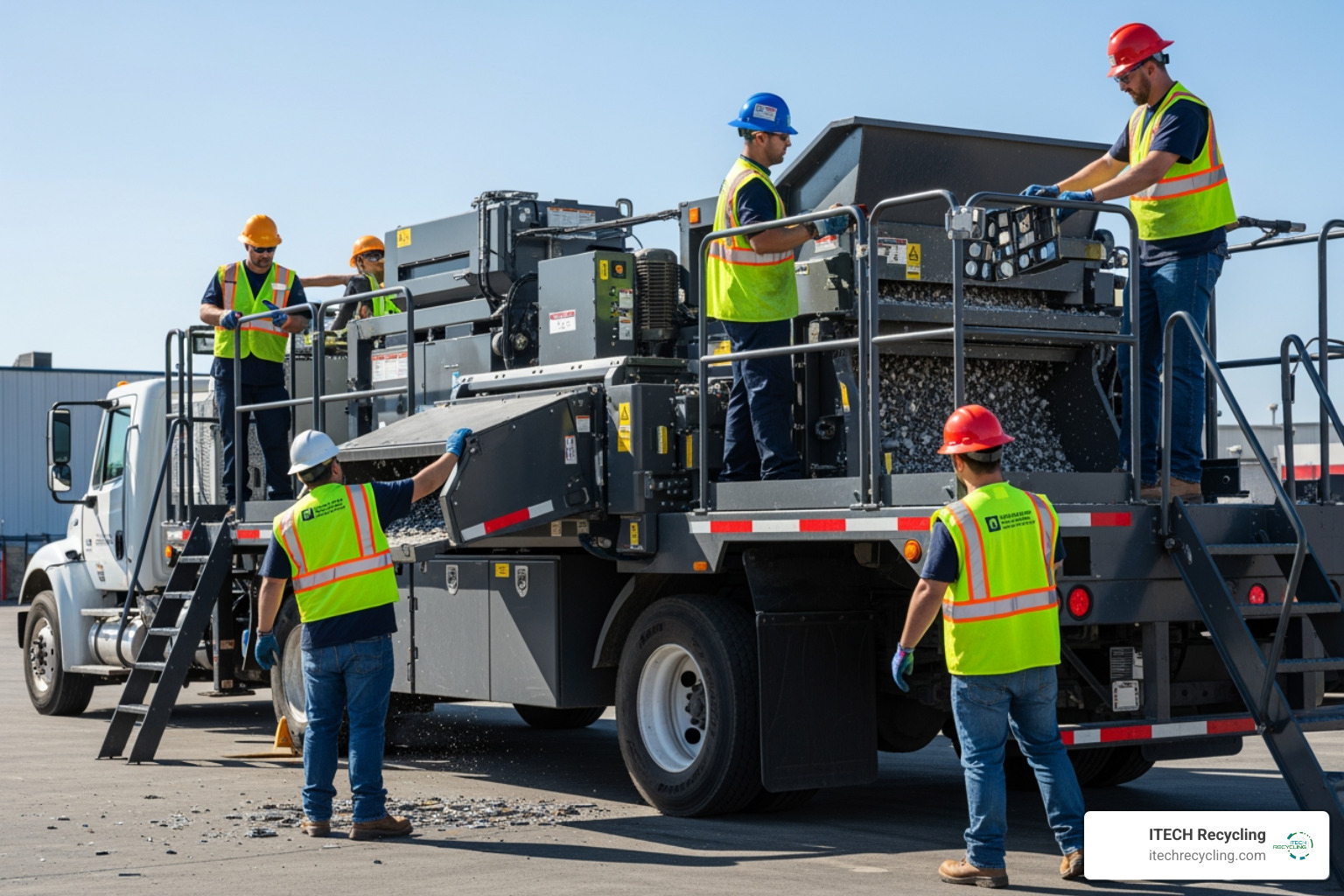 Mobile hard drive shredding unit in action - NAID certified data destruction