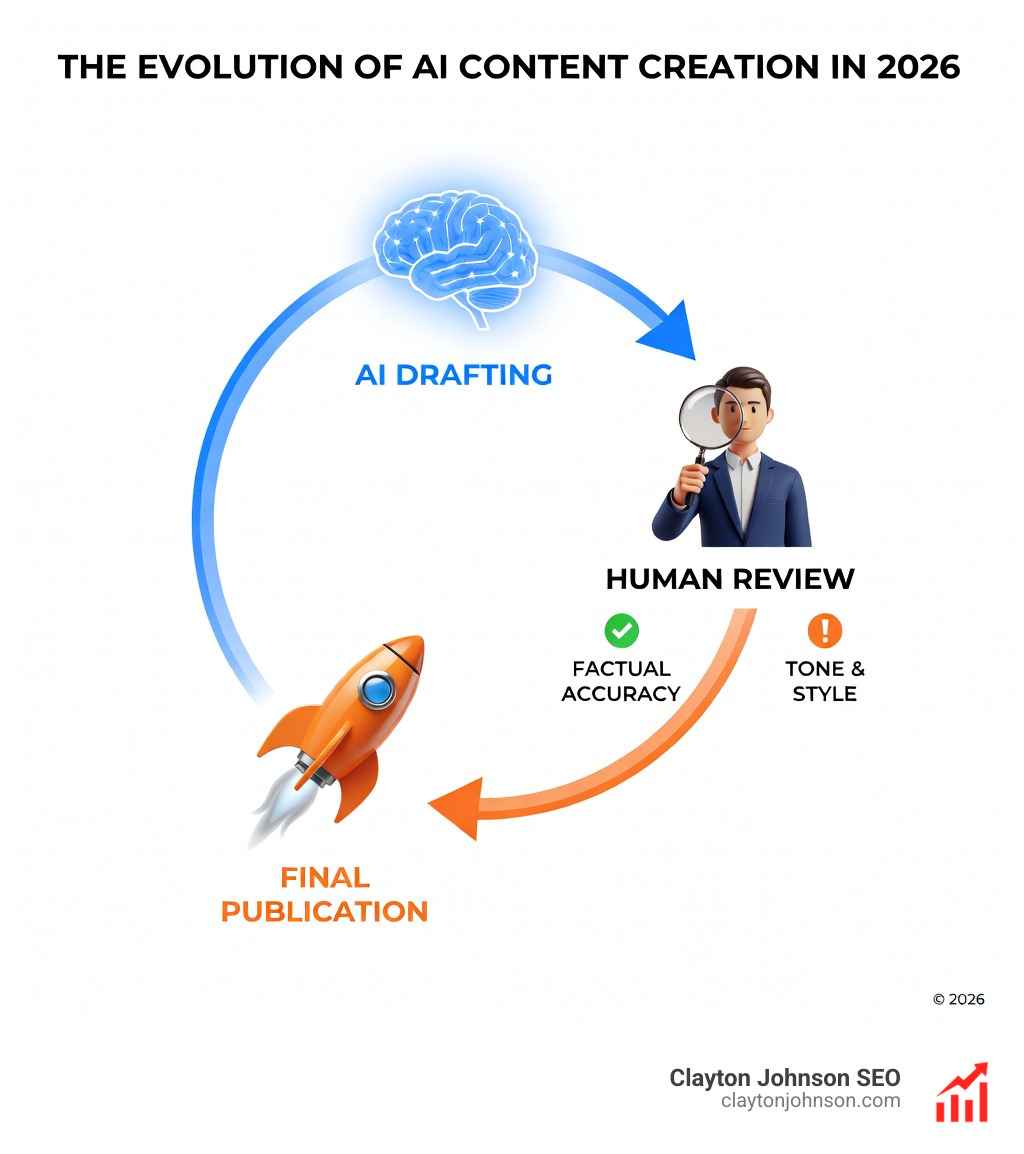 A human-in-the-loop editing process showing a person reviewing AI drafts for factual accuracy and tone - AI Content Systems