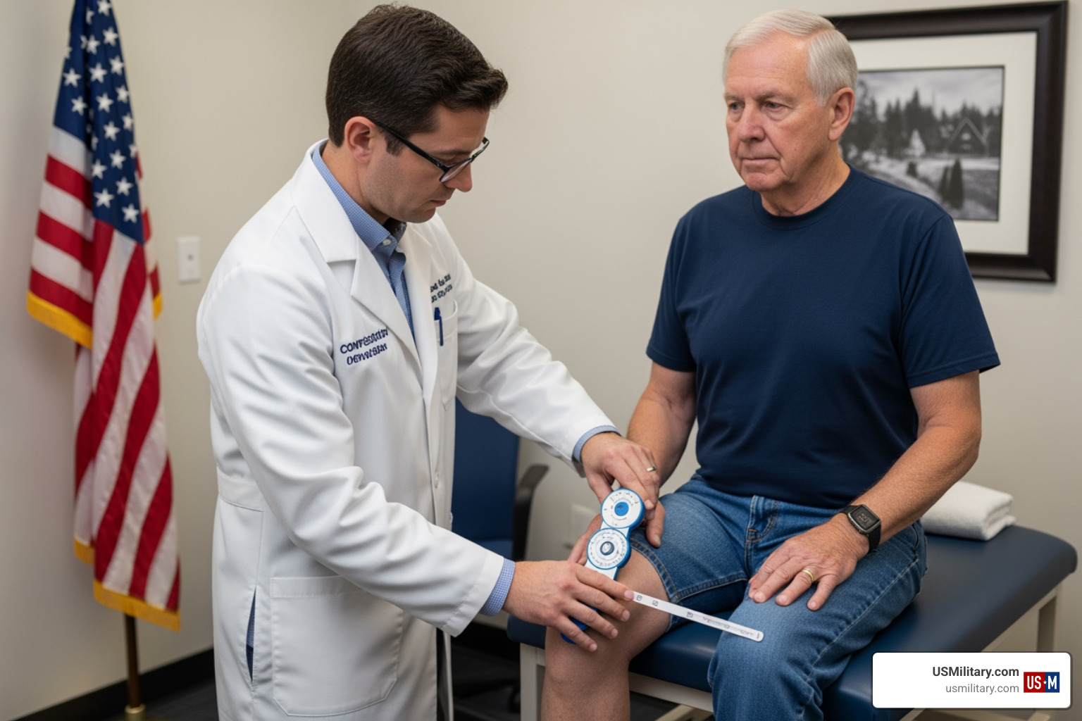 VA medical professional conducting a C&P exam on a veteran - 10 most common va disabilities in 2025