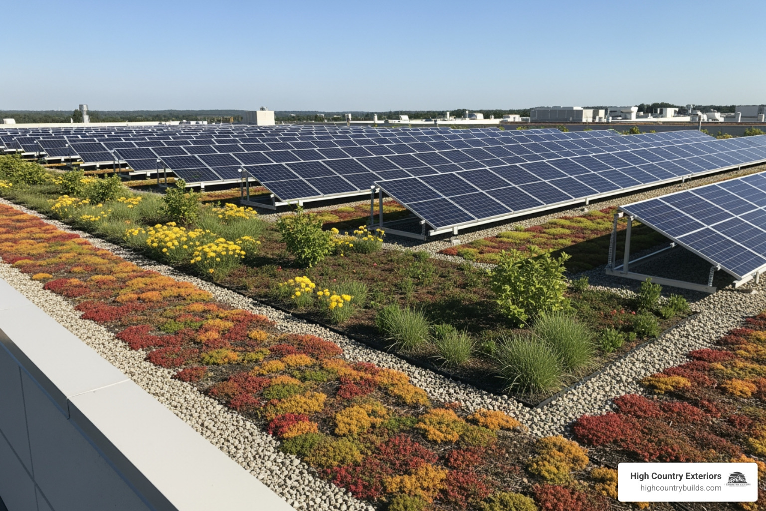 green roof with solar panels - green roof systems commercial