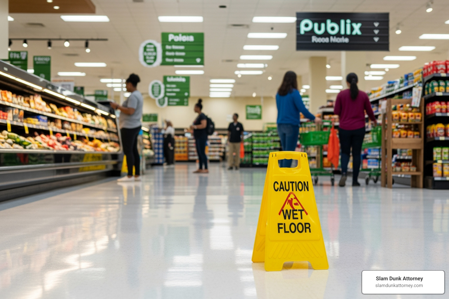 yellow caution sign on a tiled floor in a Georgia business - premise liability law firm