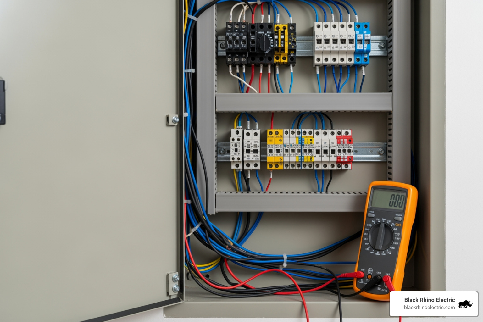 electrician inspecting a service panel with a multimeter - cost to fix double tapped neutral wires