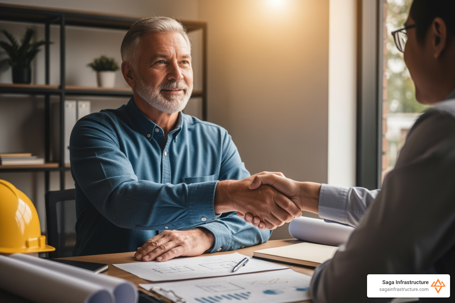 founder meeting with a trusted partner to discuss construction business exit strategy - construction business exit strategy