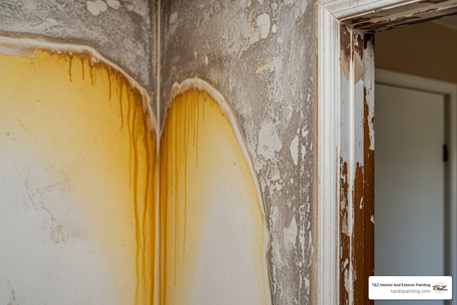 smoke-damaged walls before restoration - Odor sealing paint