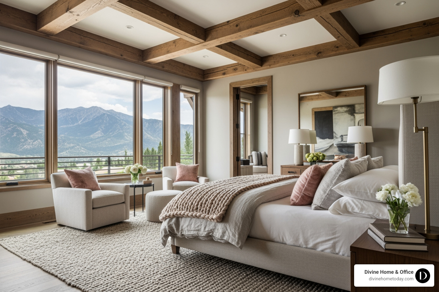 textured bedroom with blush accents - contemporary interior design Denver textured bedroom with blush accents - contemporary interior design Denver