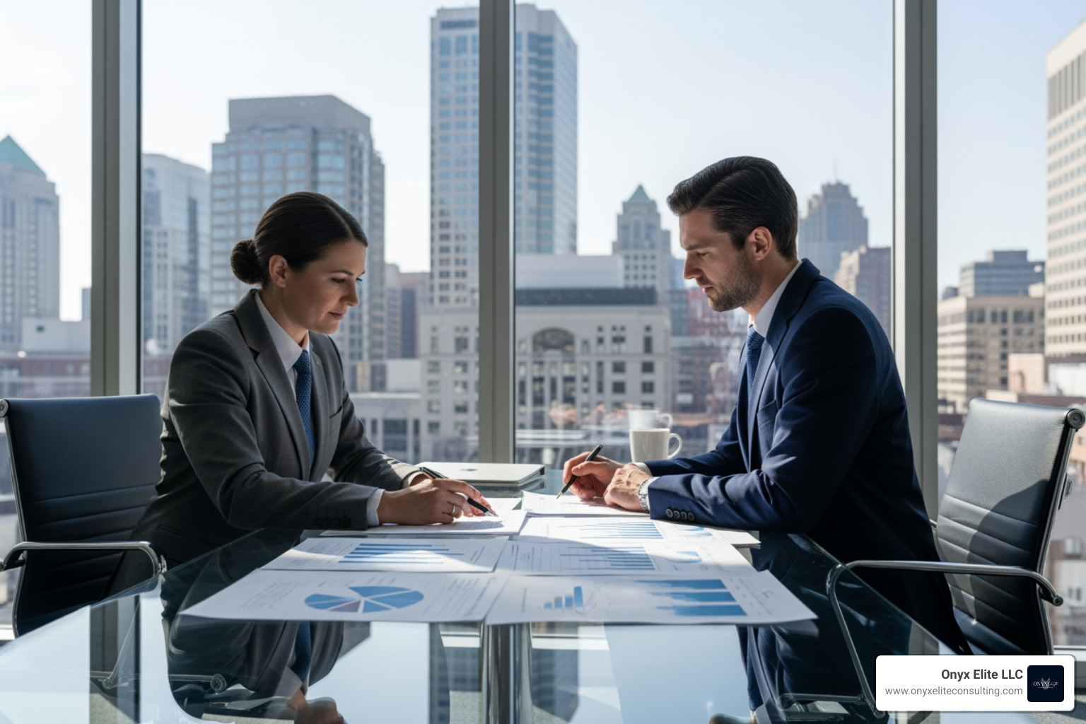 A professional business consultation taking place in a modern Connecticut office setting - business consultant connecticut