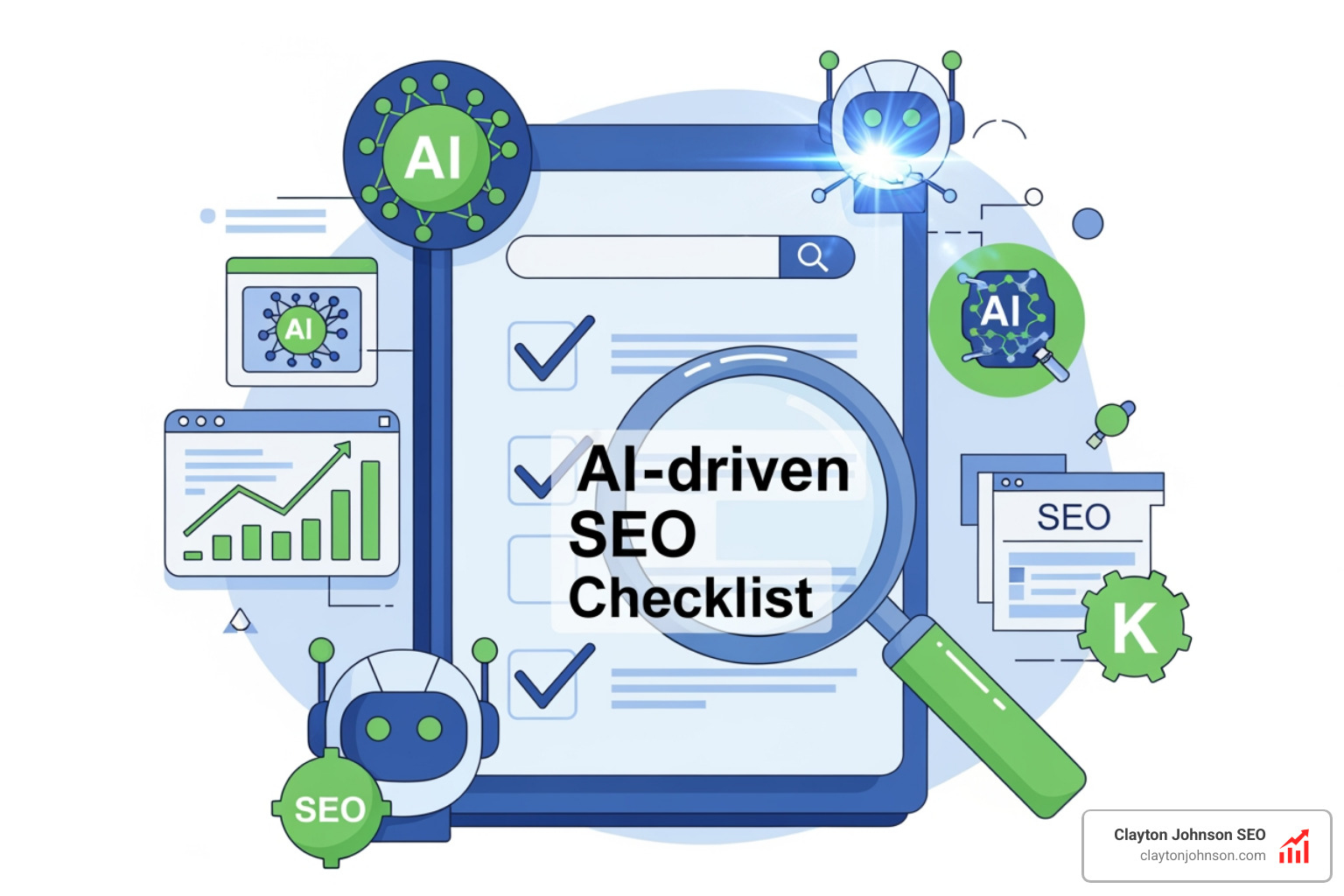 A diagram showing a structured content hierarchy with a clear H1, a summary TL;DR section, question-based H2s, and data tables - AI driven SEO checklists