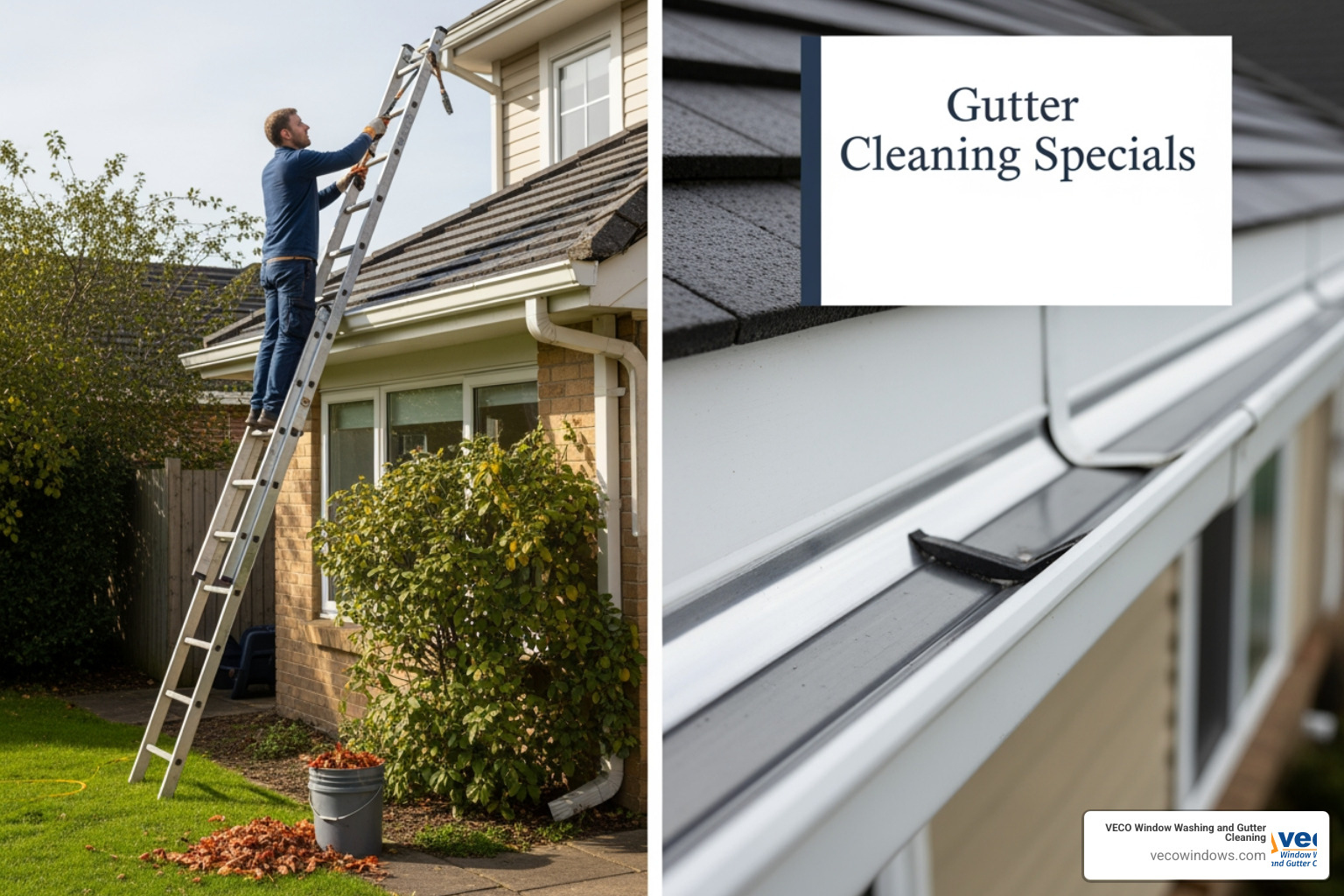 colorful fall leaves in gutter - gutter cleaning specials