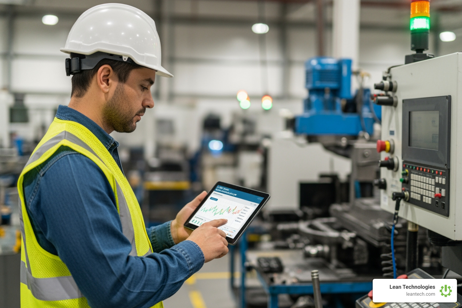 supervisor reviewing live production trends on a tablet while standing on the shop floor - production efficiency software supervisor reviewing live production trends on a tablet while standing on the shop floor - production efficiency software