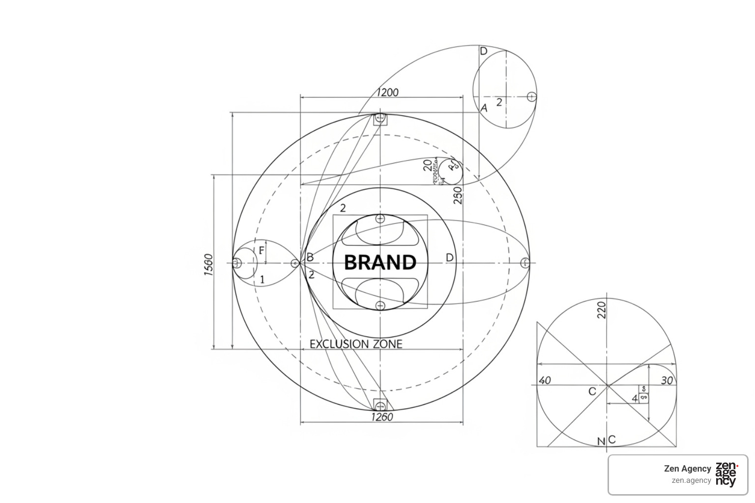 Logo grid system showing the mathematical proportions and clear space required for a professional brand mark - brand guideline creation Logo grid system showing the mathematical proportions and clear space required for a professional brand mark - brand guideline creation