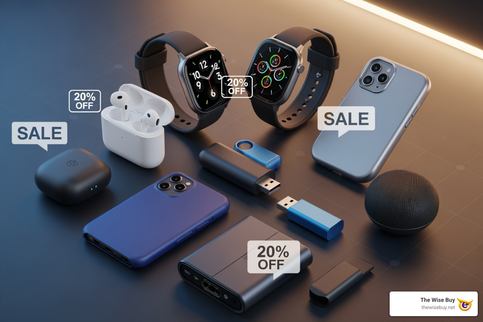 online storefront with sale banners - tech accessories deals