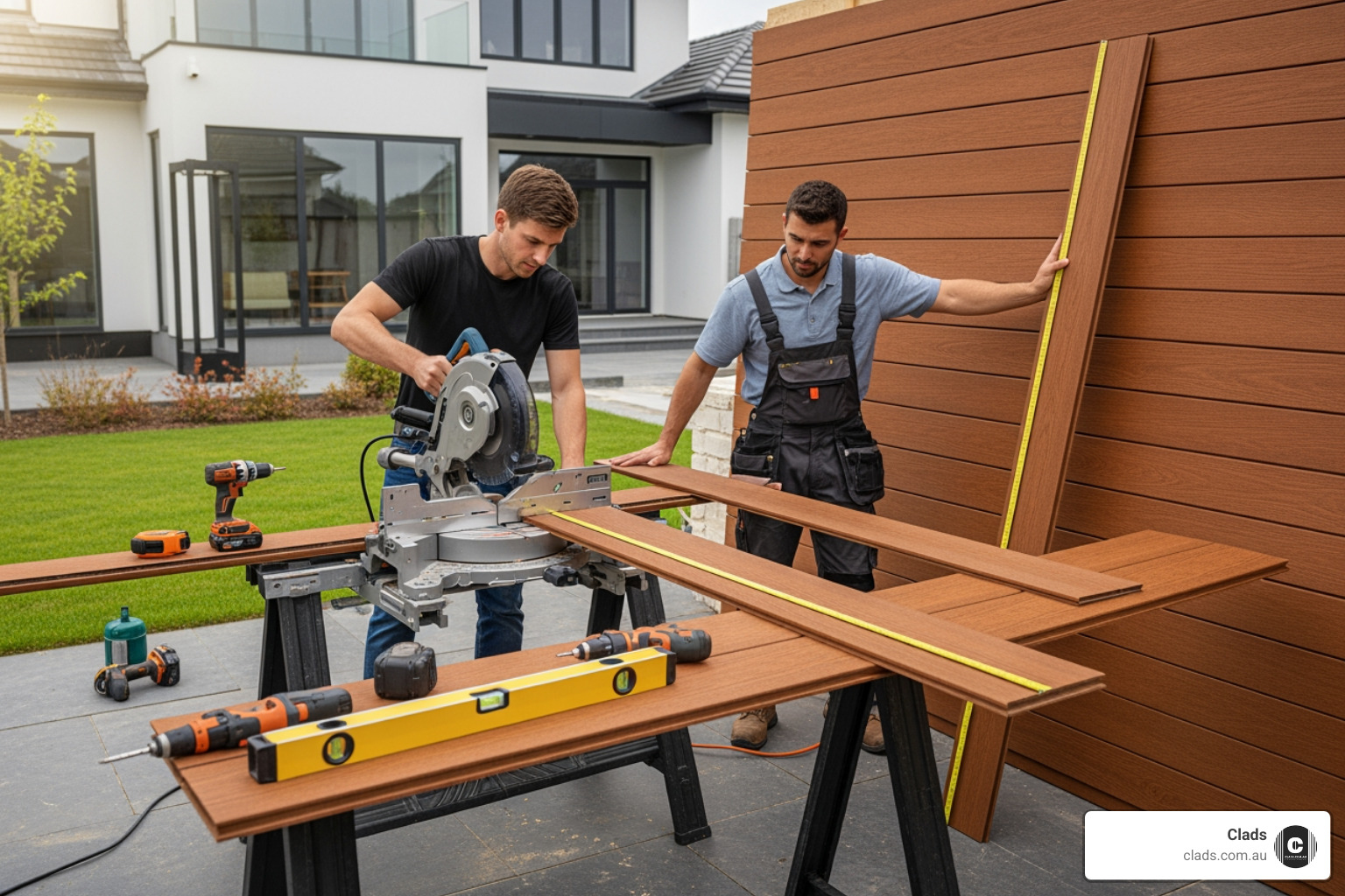high-quality WPC cladding boards being prepared for installation - house cladding options