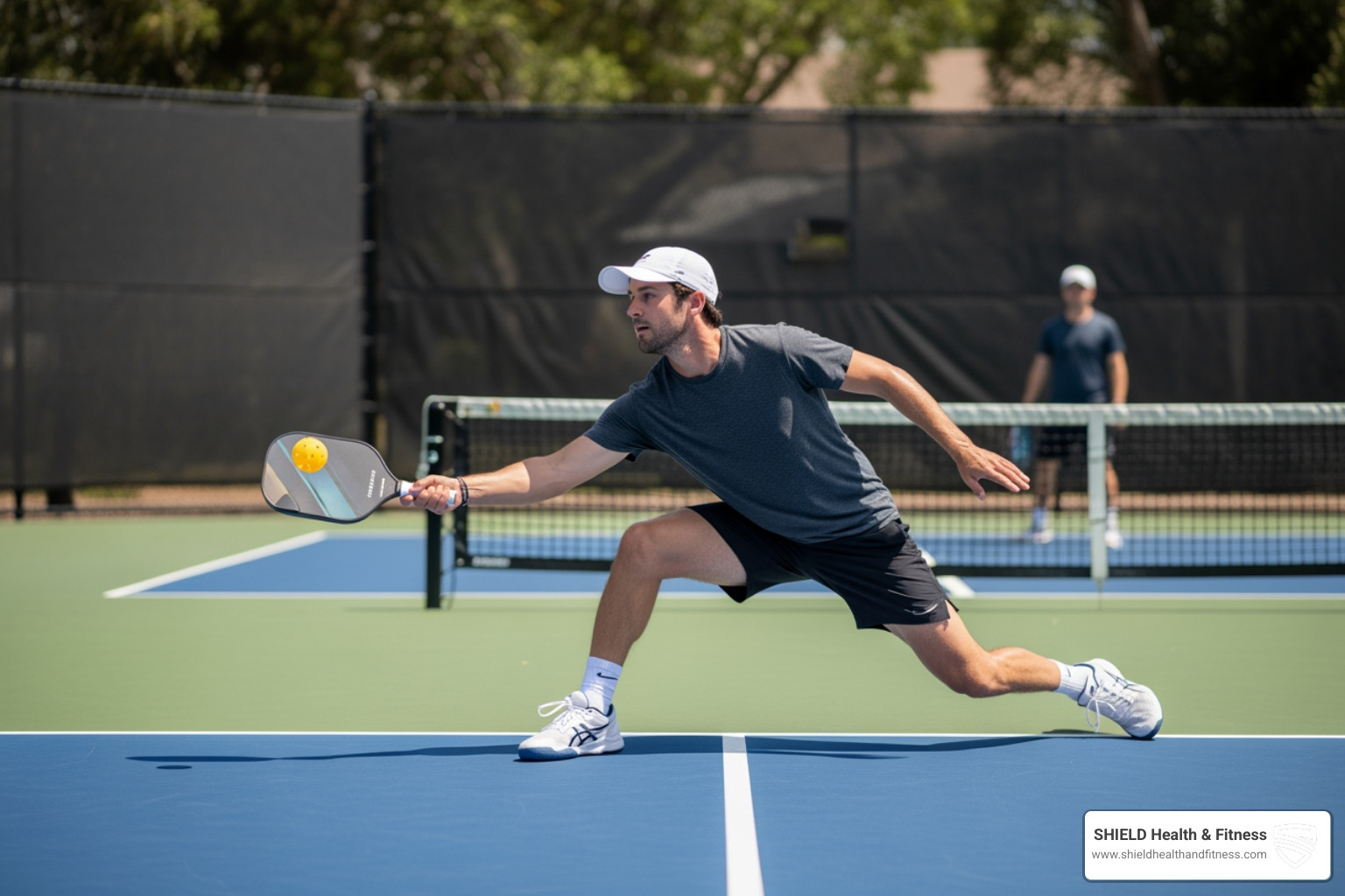 pickleball player lunging for a kitchen shot - Knee support pickleball