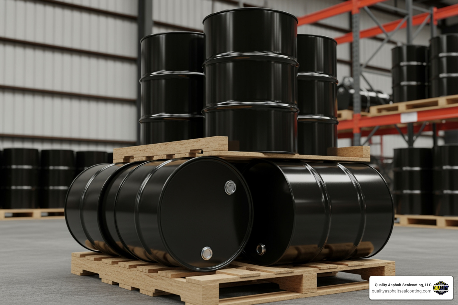 55-gallon drums on a shipping pallet - commercial driveway sealer