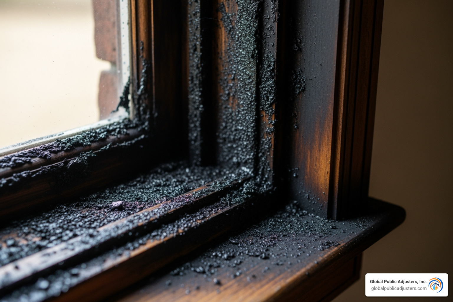 soot on window sills - Smoke damage claim