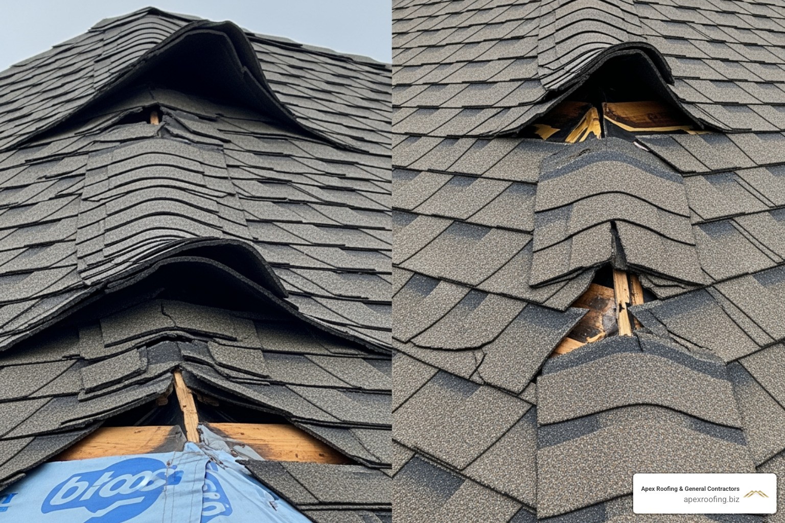 different types of shingle damage like curling and cracking - single shingle replacement