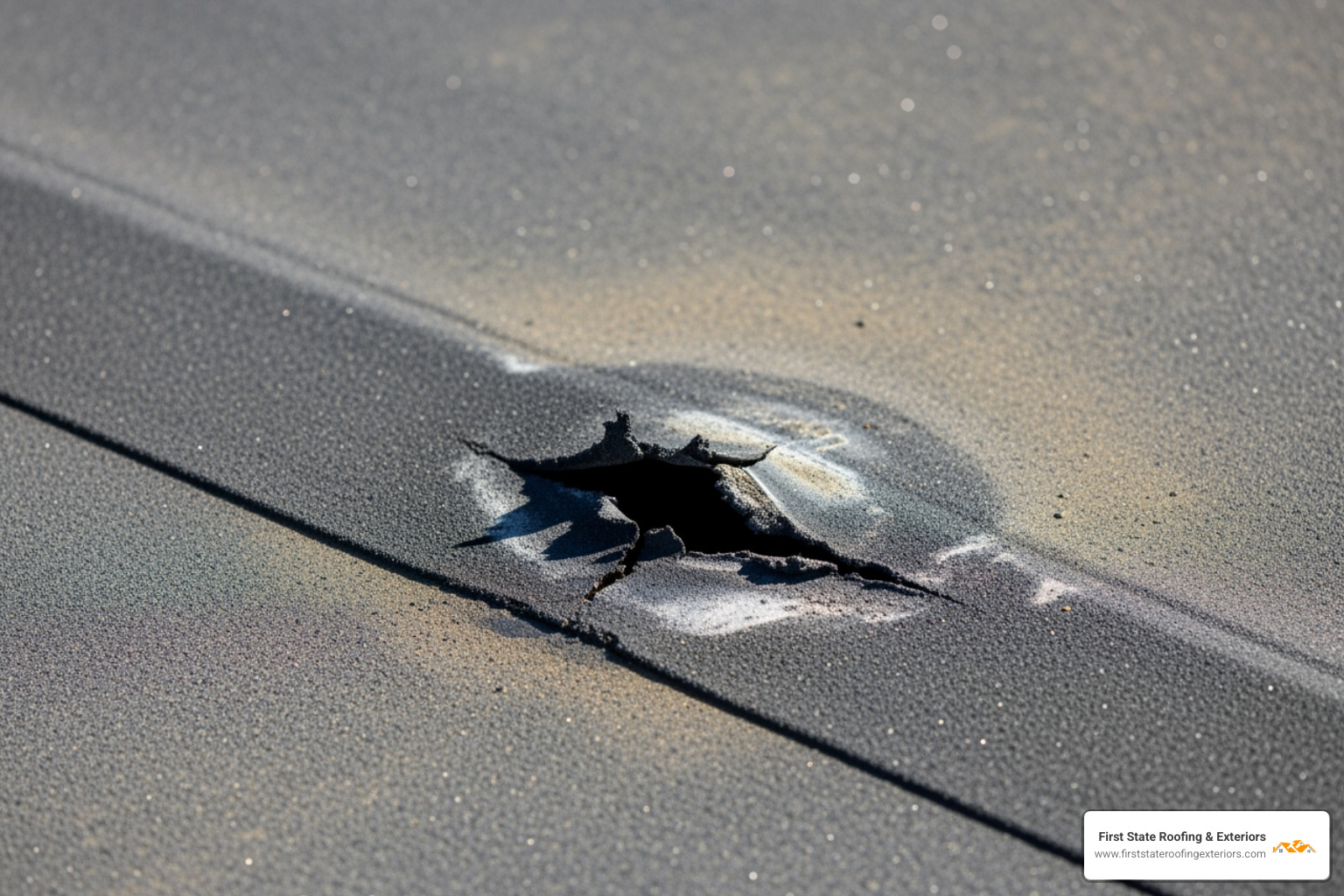 Puncture in a rubber roof membrane - EPDM roof repair