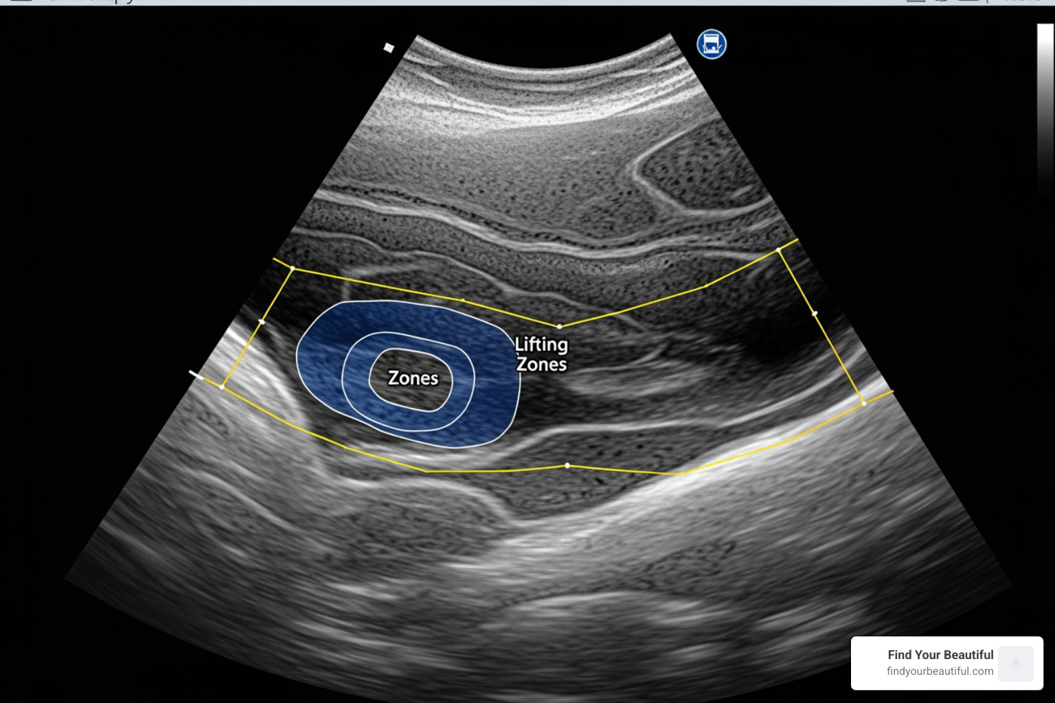 Ultherapy ultrasound visualization showing the deep layers of the skin being targeted for lifting - skin tightening san antonio