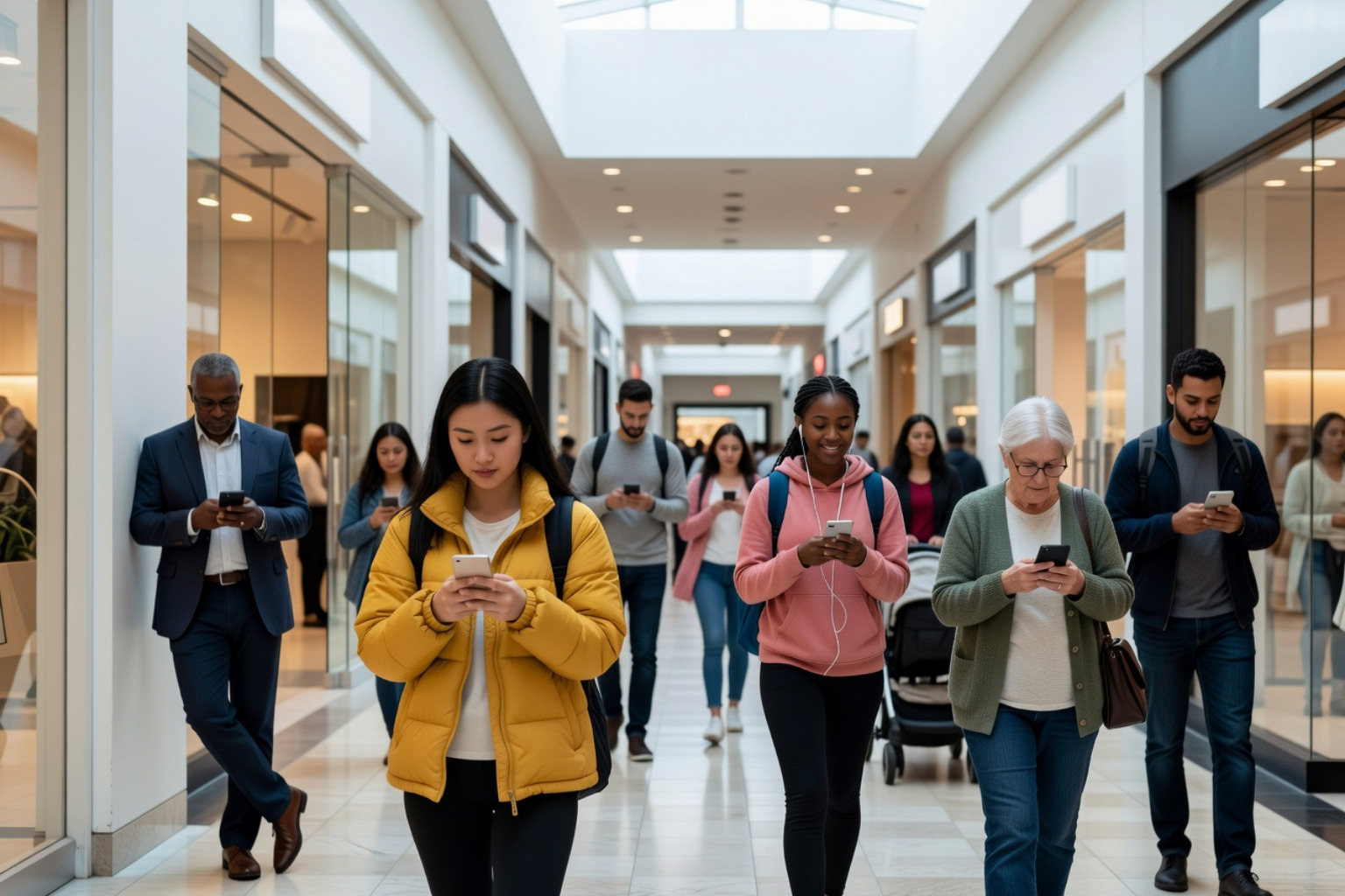 People spend increasingly more time shopping through mobile phones rather than going in-store.