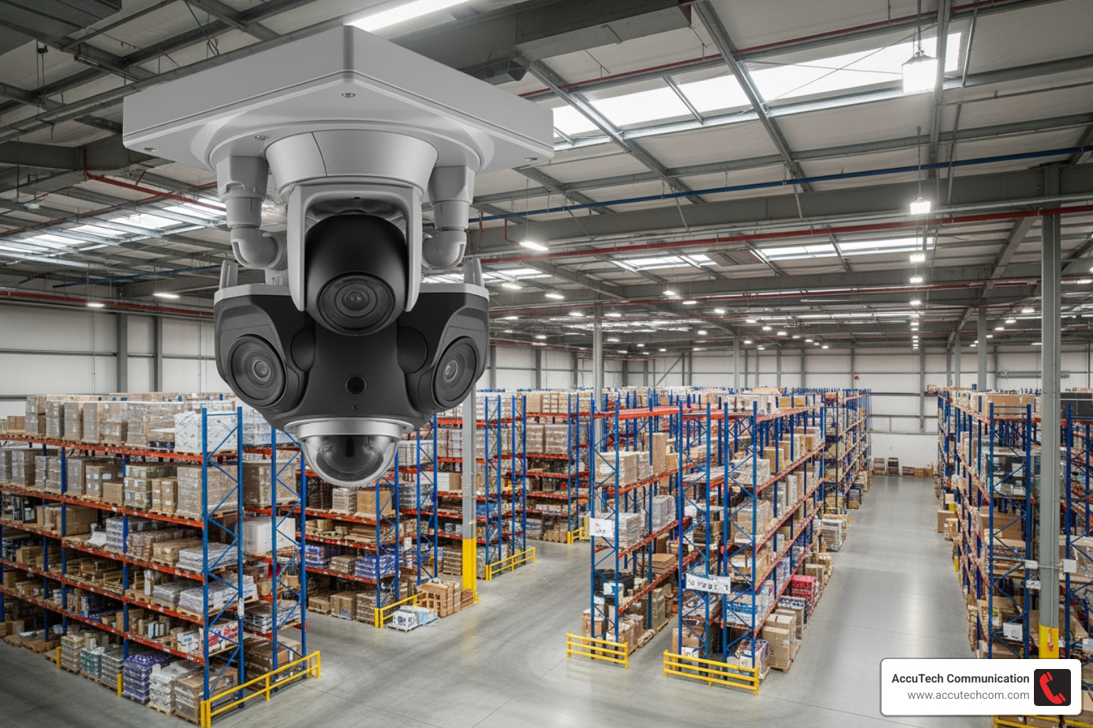multi-sensor camera covering a large warehouse floor - Commercial security cameras
