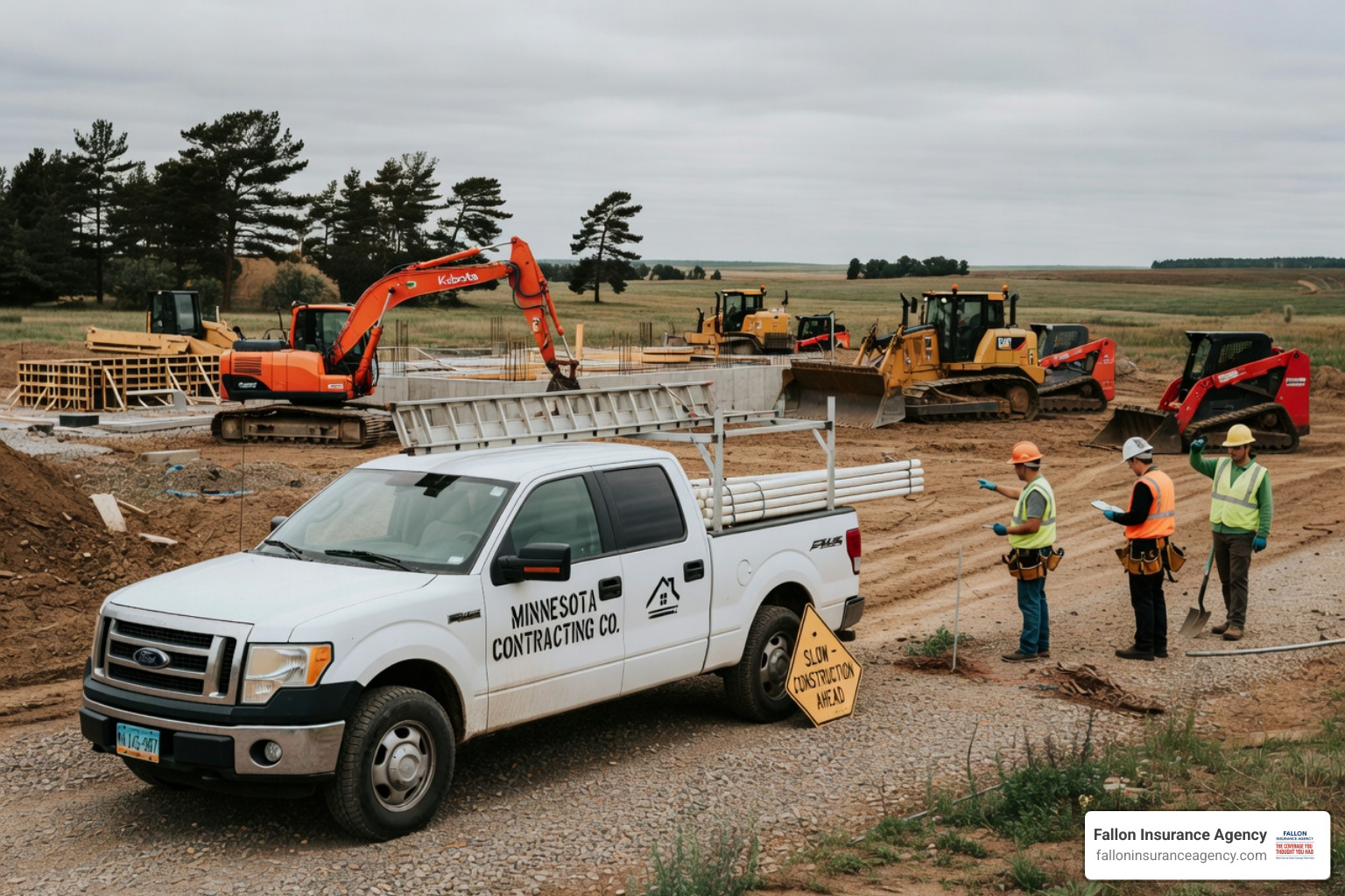 Contractor truck at a Minnesota job site - Commercial auto insurance MN