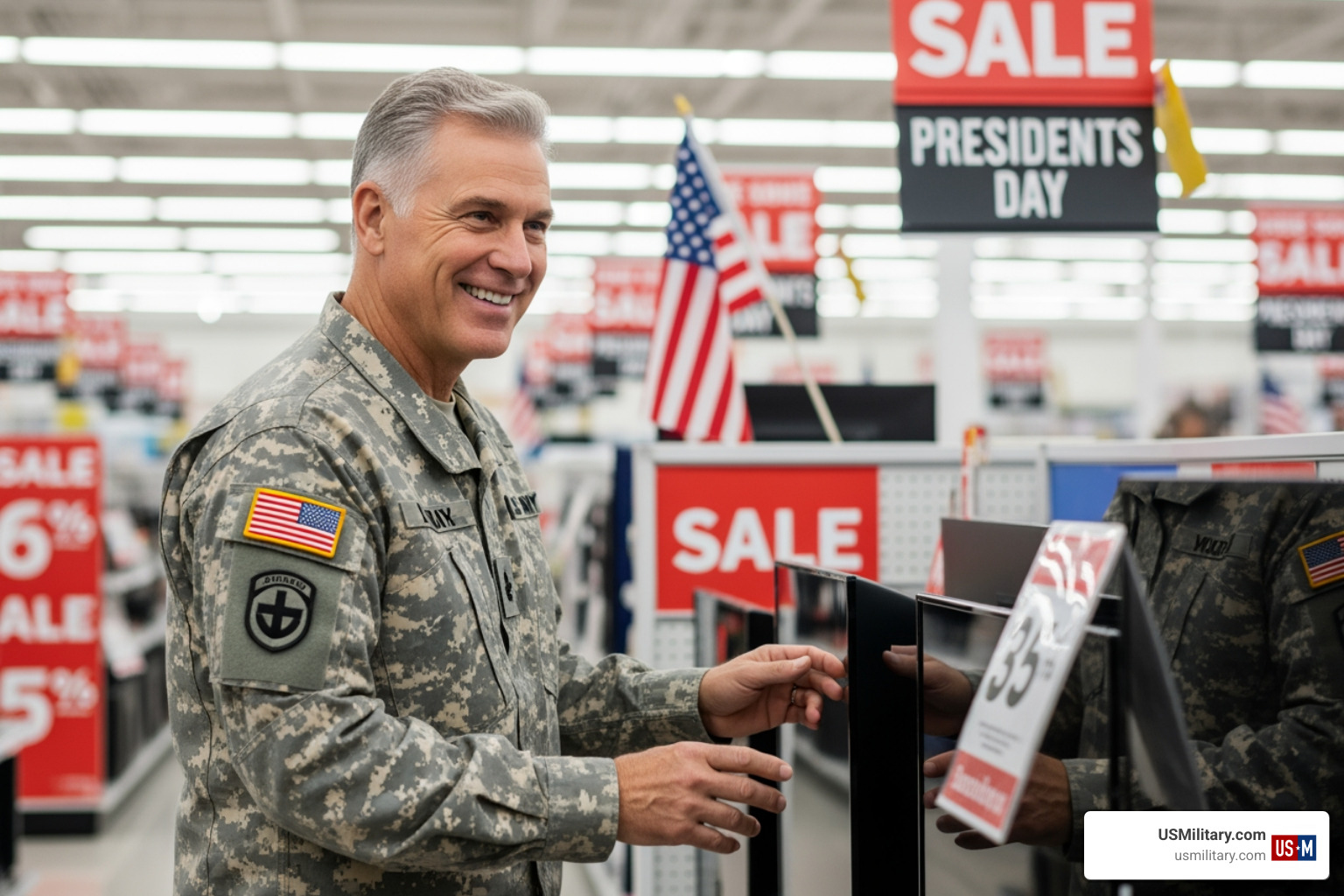 Army veteran shopping during Presidents Day sales - Presidents' Day Discounts For Army Veterans Army veteran shopping during Presidents Day sales - Presidents' Day Discounts For Army Veterans