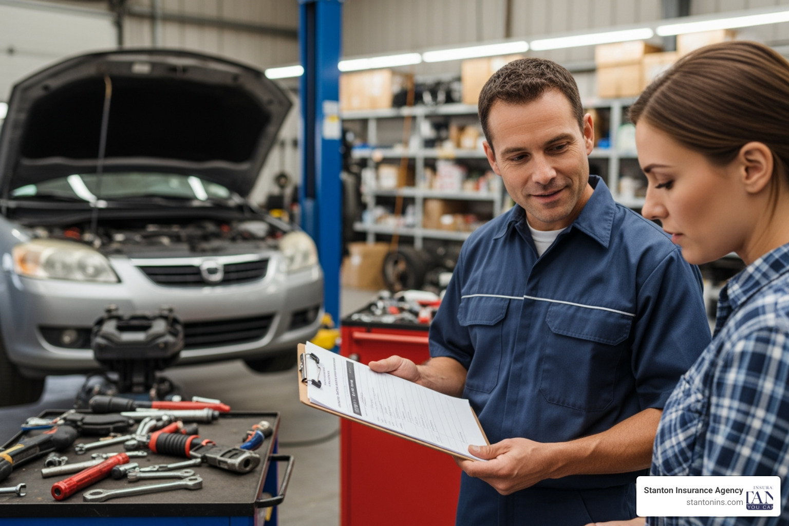 vehicle repair estimate being reviewed by a mechanic - NH auto insurance vehicle repair estimate being reviewed by a mechanic - NH auto insurance