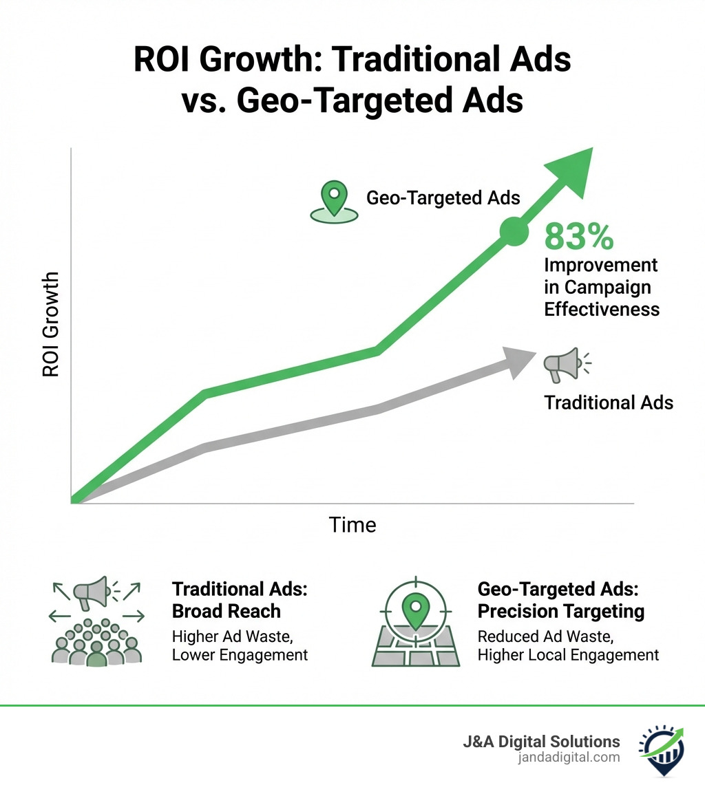 ROI growth chart showing traditional ads vs geo-targeted ads - geo-targeted marketing infographic 