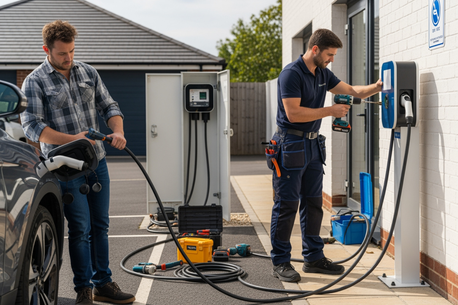 A detailed electrical estimate on a clipboard, showing clear line items for labor, materials, and permit costs for a residential EV charger setup. - car charging point installers near me A detailed electrical estimate on a clipboard, showing clear line items for labor, materials, and permit costs for a residential EV charger setup. - car charging point installers near me
