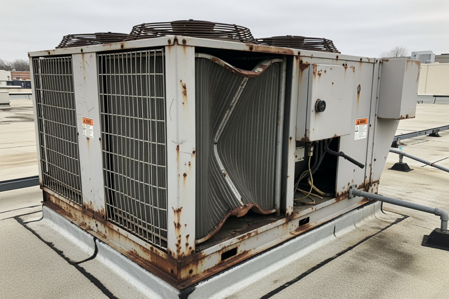 aging commercial HVAC unit showing wear - commercial air conditioner replacement aging commercial HVAC unit showing wear - commercial air conditioner replacement