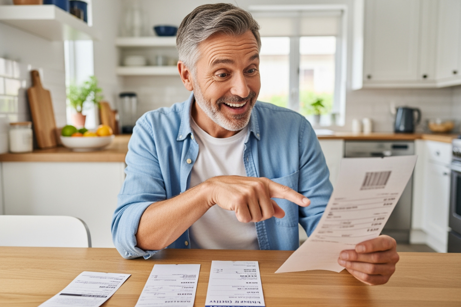 homeowner reviewing a lower energy bill - ac and heating maintenance