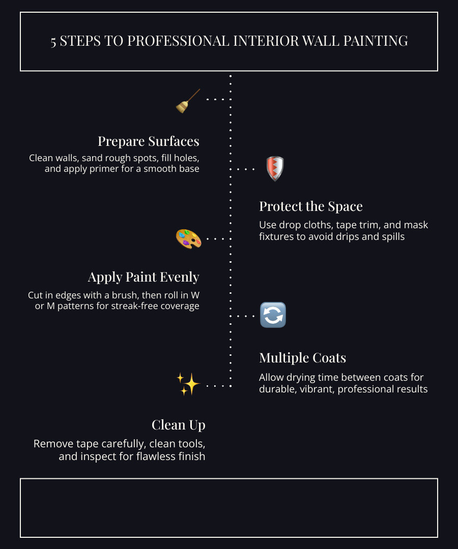 Step-by-step interior wall painting process from preparation through cleanup - interior wall painter infographic infographic-line-5-steps-dark Step-by-step interior wall painting process from preparation through cleanup - interior wall painter infographic infographic-line-5-steps-dark
