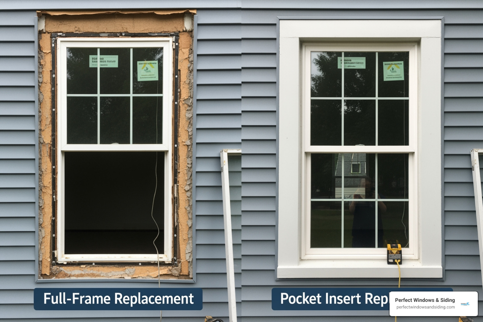 comparing full-frame and pocket window replacements - Vinyl window installation