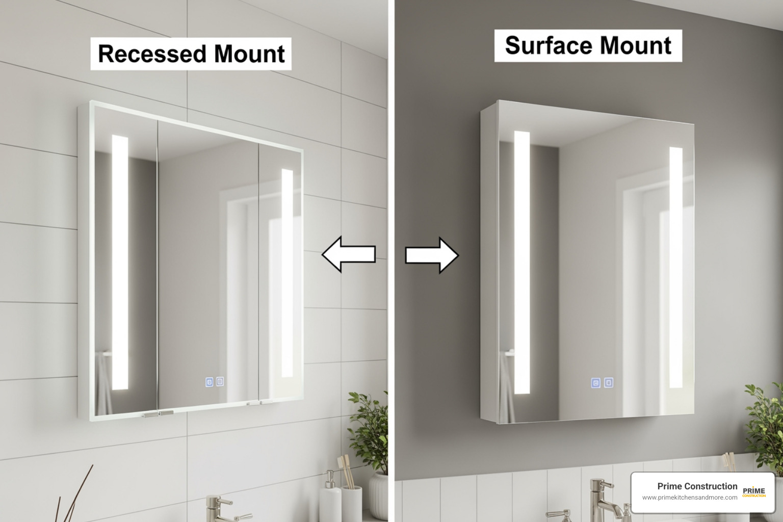 comparing recessed vs surface-mount cabinets - Lighted medicine cabinet