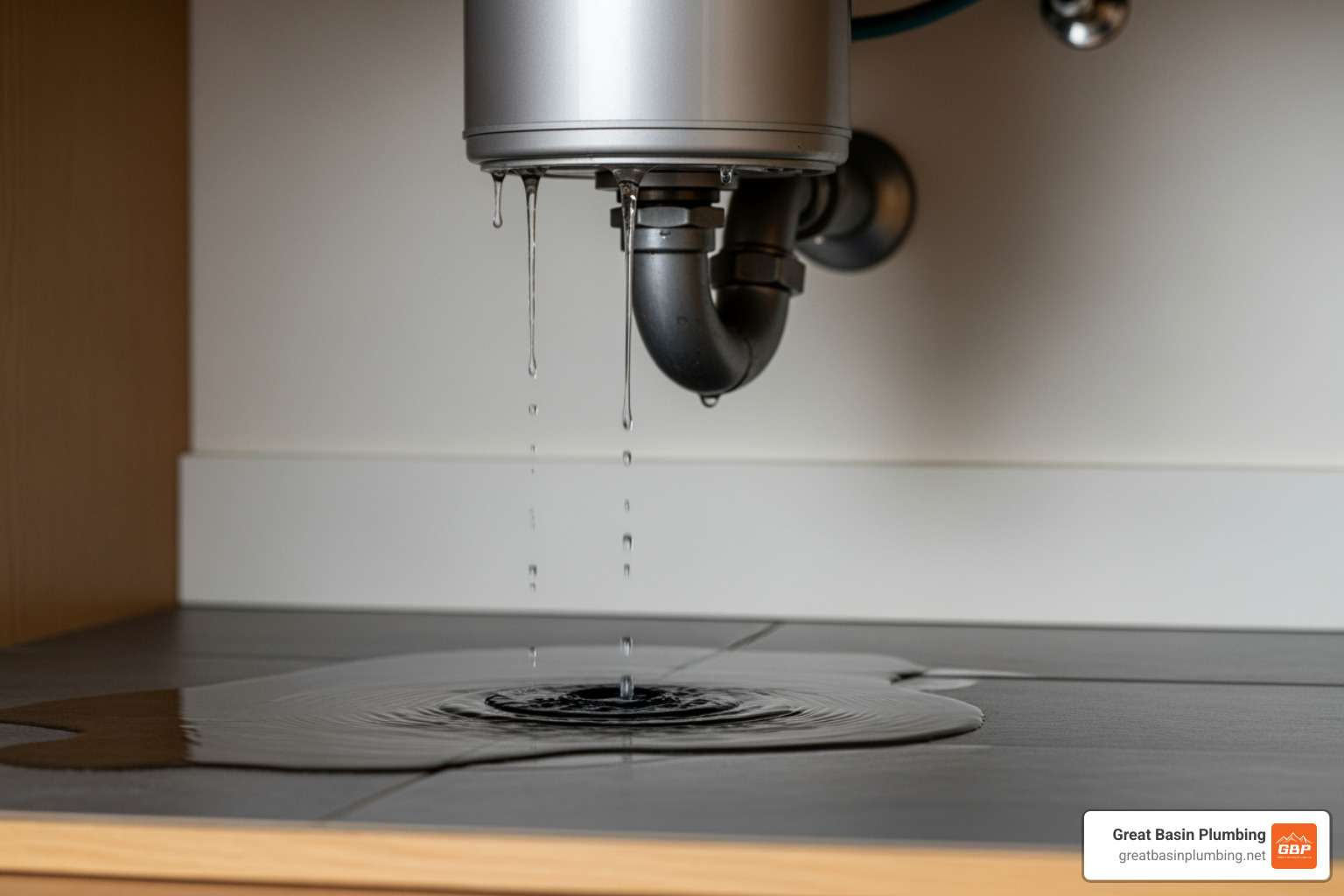 leaking garbage disposal unit under a kitchen sink - garbage disposal repair Utah